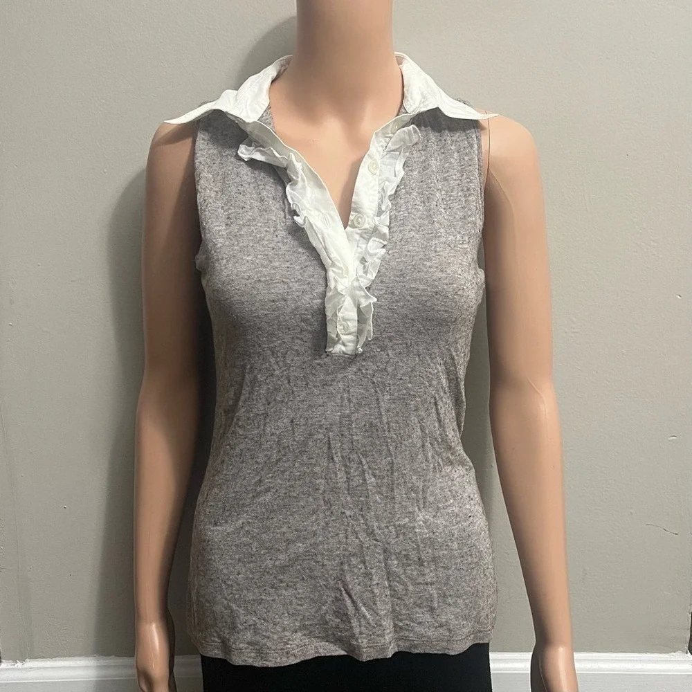 Anne Fontaine Sleeveless Collared Blouse Size 8 Size 40 Wool Blend Brown White - Picture 3 of 9